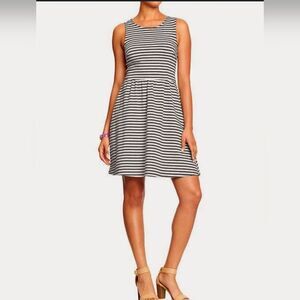 SO Brand Navy & White Striped Sleeveless Dress w Back Cutout Size S